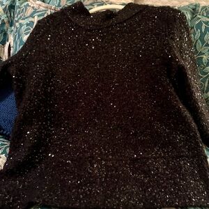 Soft Surroundings, black, lined, sequined sweater. Petite Medium.